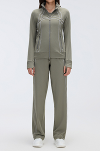 Women's Sports Set:Stand Collar Jacket And Straight Leg Pant