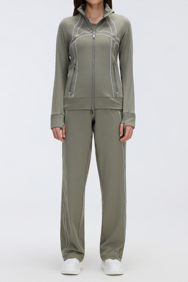 Women's Sports Set:Stand Collar Jacket And Straight Leg Pant