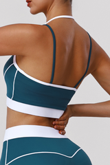 Women's Athletic Thin Straps  Color-Blocked Stripes Bra