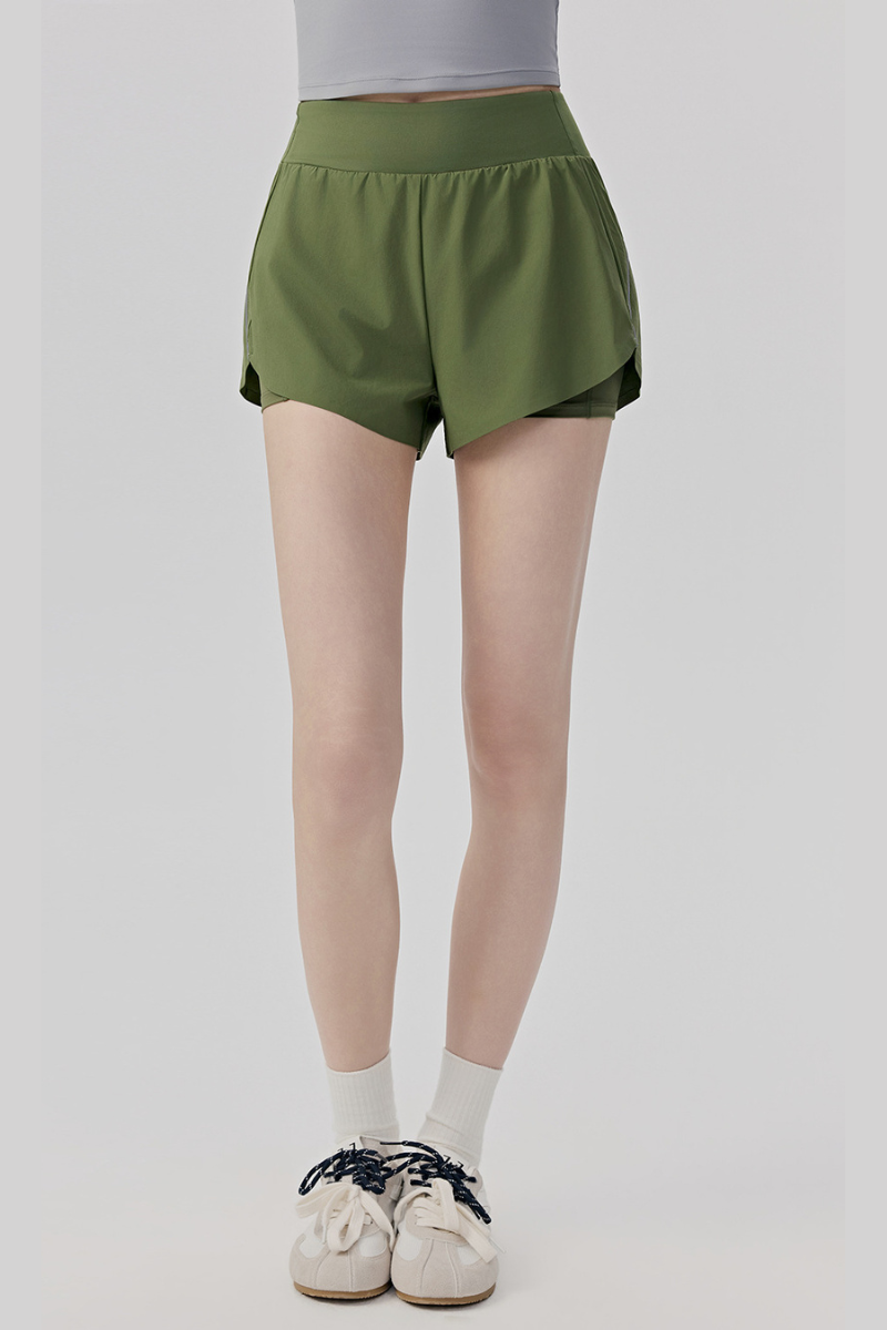 Women's Summer Faux Two-Piece Built-in Liner Athletic Shorts