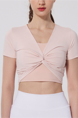 Women Twist Front V-Neck Cropped T-shirt( Bra Not Included)