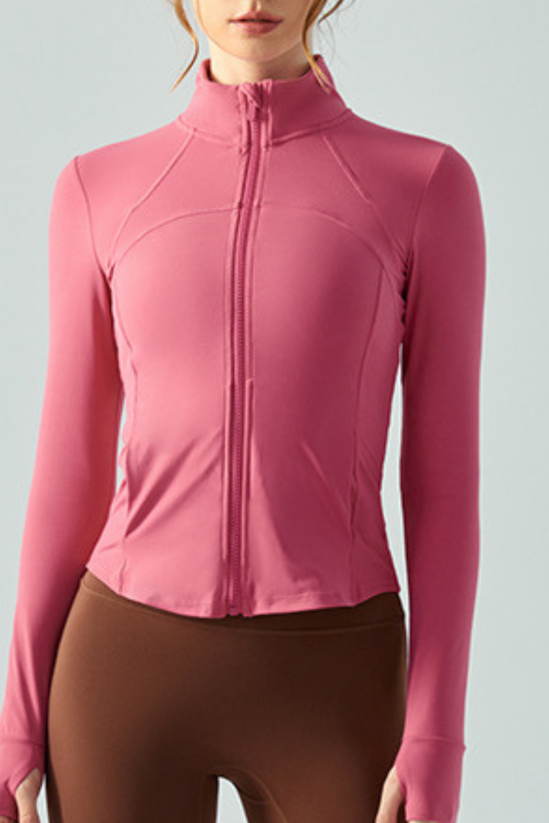Women's Full Zip Finger Cuffs Slim Fit Sports Yoga Jacket