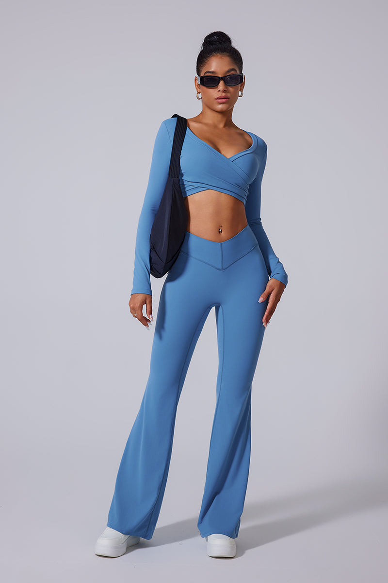 Women'S Brushed Tight Yoga Suit Set With Long Sleeves + Long Pants