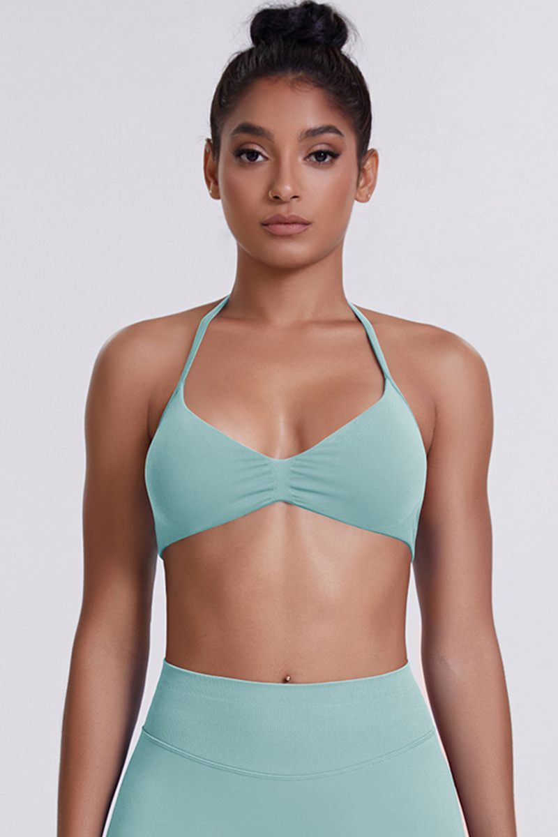 Women's Seamless Pleated Halterneck Sports Bra