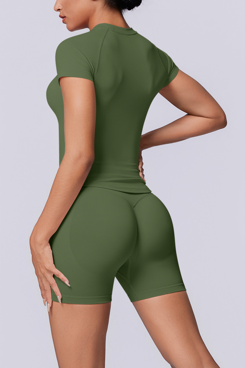 Women's Seamless Sets:Slim Fit T-shirt And Shorts
