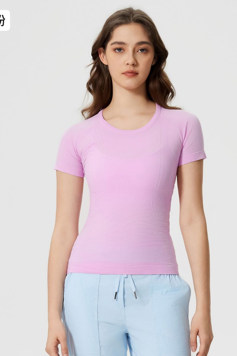 Women Seamless Round Neck Short Sleeve Sport T-Shirt