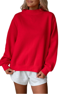 Women Fall V Stitch Drop Shoulder Loose Mockneck Sweatshirt