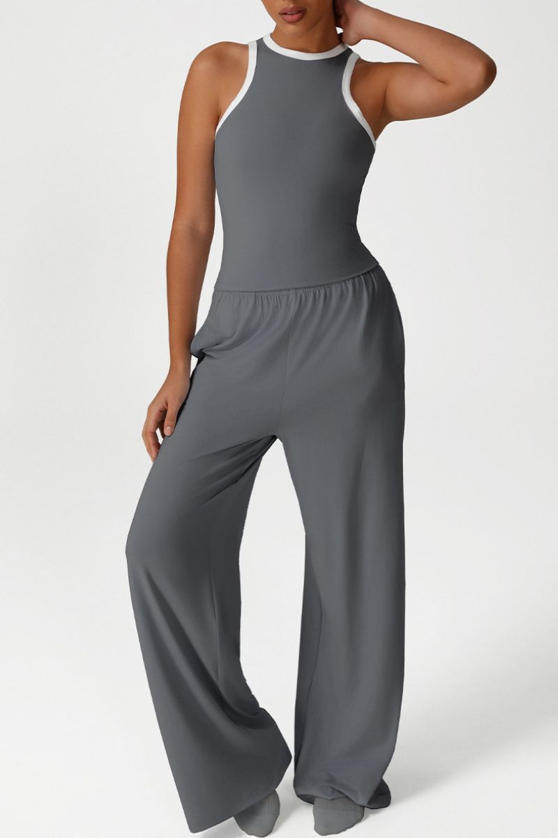 Sleeveless Trim Transport Top + Drawstring Sweatpants 2-Piece Set