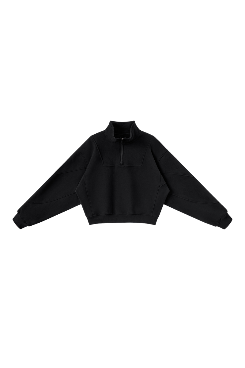 Women's Fall Boxy Cropped Stand Collar Quarter Zip Sweatshirt