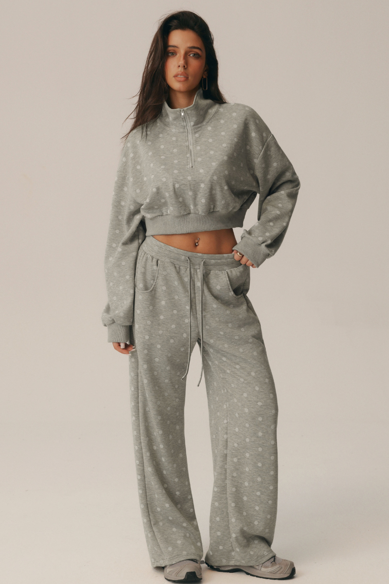 Women's Fall Polka Dot 1/4Zip Sweatshirt And Pants Set