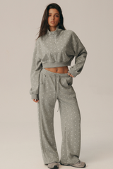 Women's Fall Polka Dot 1/4Zip Sweatshirt And Pants Set