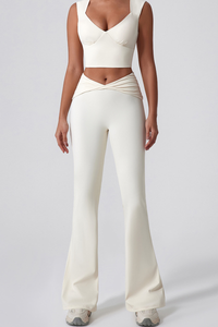 Women's V-Neck Tank Top & Twist Waist Flared Pants Yoga Set