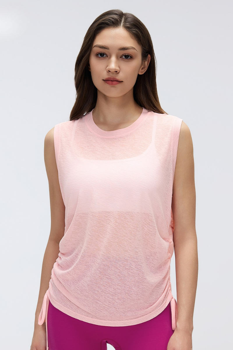 Women's Summer Sheer Breathable Drawstring Sports Tank Top