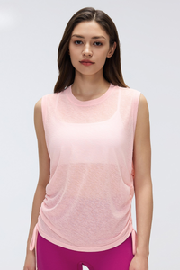 Women's Summer Sheer Breathable Drawstring Sports Tank Top