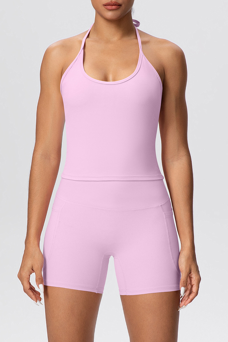 Women's Two Piece Set:Drawstring Halterneck Bra And Shorts