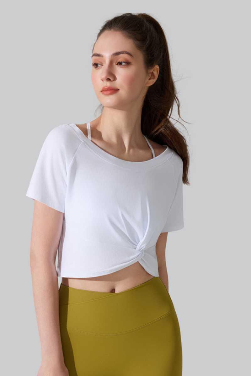 Women's Athletic Twist-knot Waist Cropped T-shirt