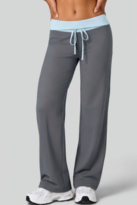 Women's Color‑Block Wide Waist Drawstring Wide Leg Pants