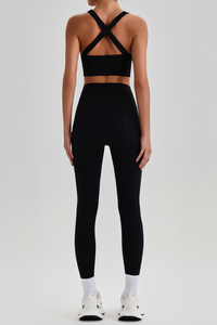 Women's Cross Back Bra & No Front Seam Leggings Yoga  Set