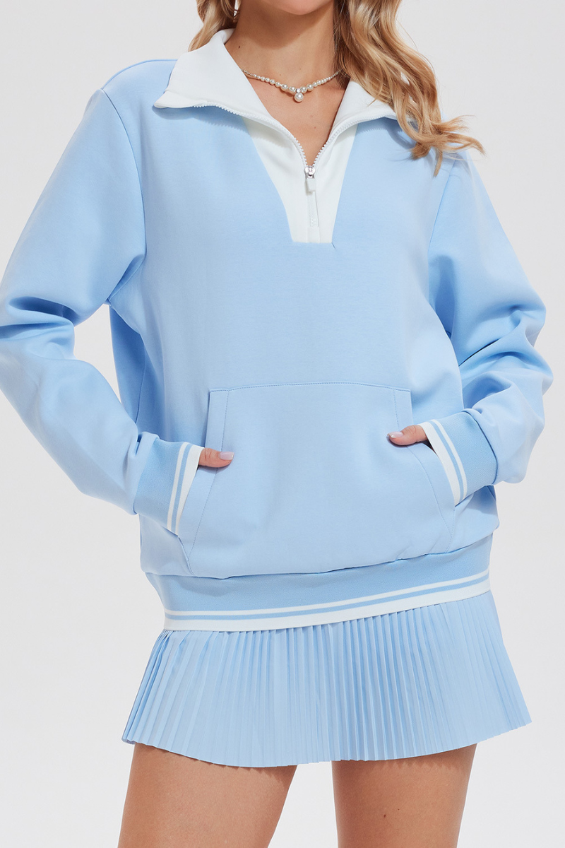 Women's Retro Campus Set:Half-Zip Sweatshirt & Pleated Skort