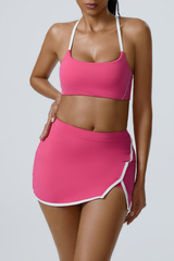 Women's Color-Block Sports Bra & Slit Mini Skirt Set