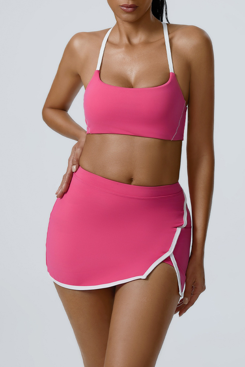 Women's Color-Block Sports Bra & Slit Mini Skirt Set