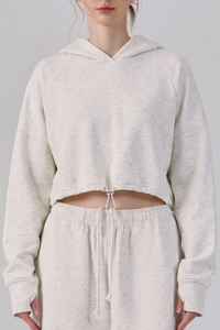 Women's Fall/Winter Drawstring Cropped Finger Cuffs Hoodie