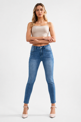 Women's High Classic Blue Wash Stretch Skinny Cropped Jeans
