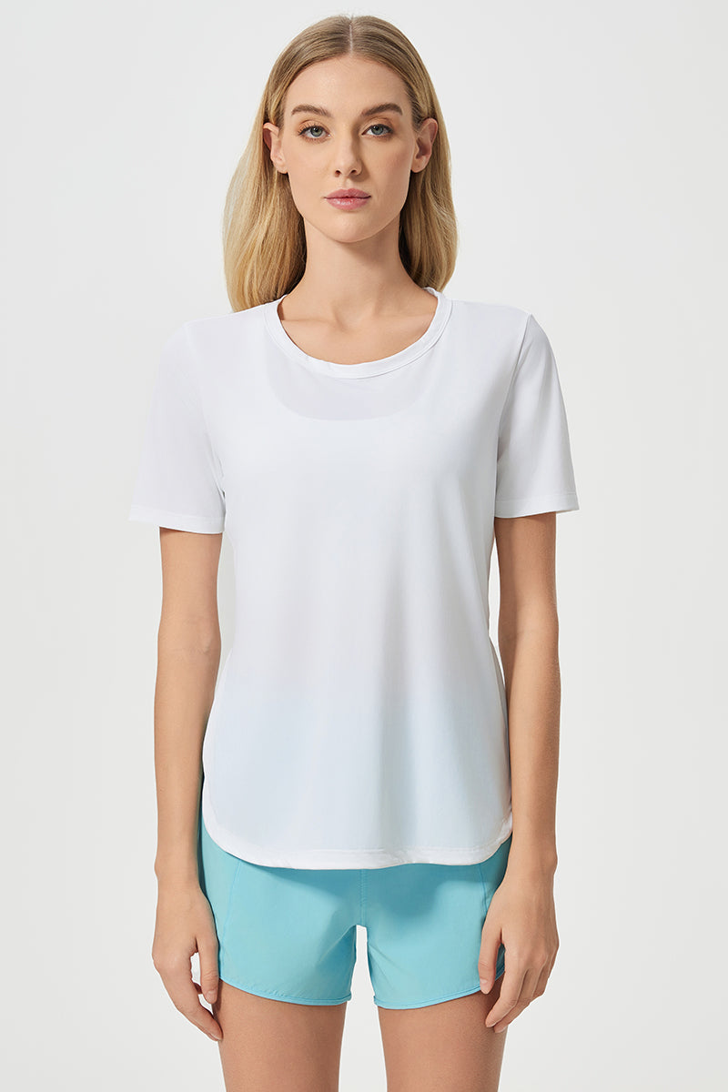 Women Short Sleeve Side Split Quick Dry Loose Breathable Running Fitness Sports Yoga Top