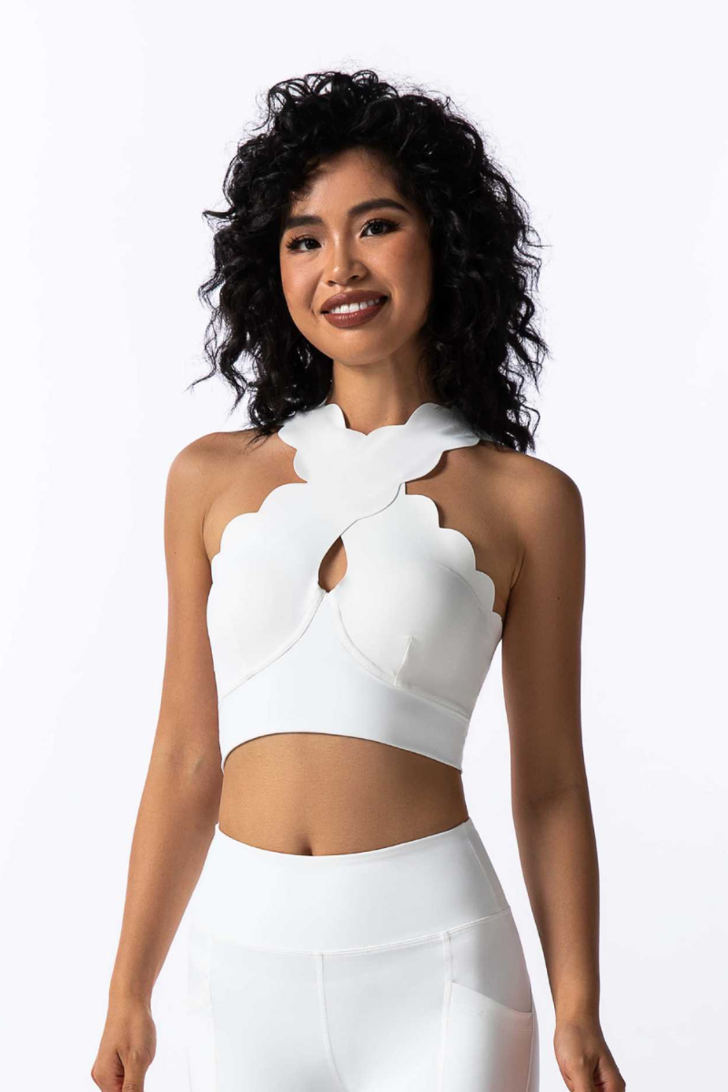 Women's Scalloped Halter Neck Cut Out Sports Bra