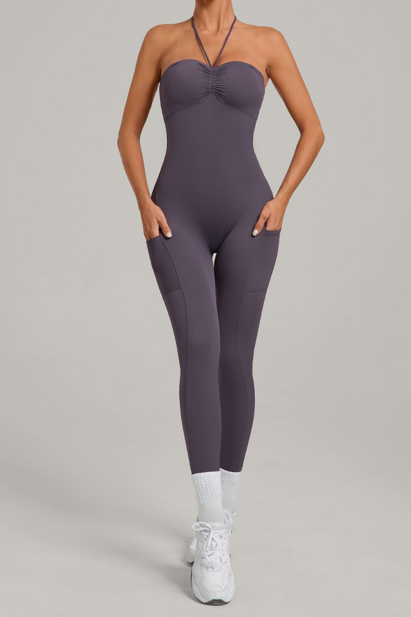 Women's Pleated Buttocks Lift Side Pocket Jumpsuits