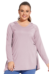 Plus Size Women's Side Pleated Long Sleeve Hooded Cover Up