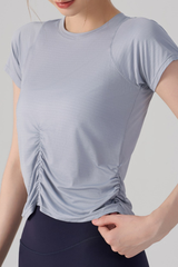 Women's Ruched Side Slim Raglan Sleeves  Athletic T-shirt