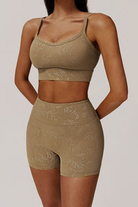 Women Gold Foil Fabric Sports Bras + Yoga Sports Shorts