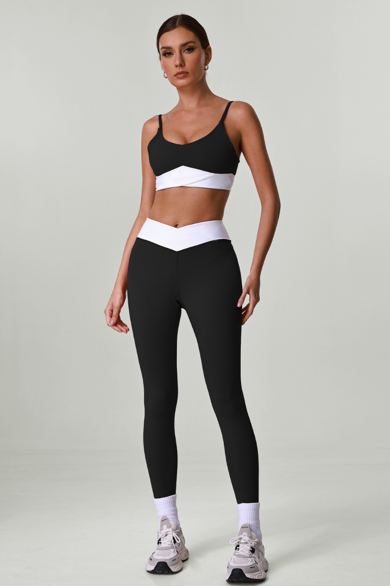Women's Yoga Color-Block Sets:Bra And Cross V-Waist Leggings