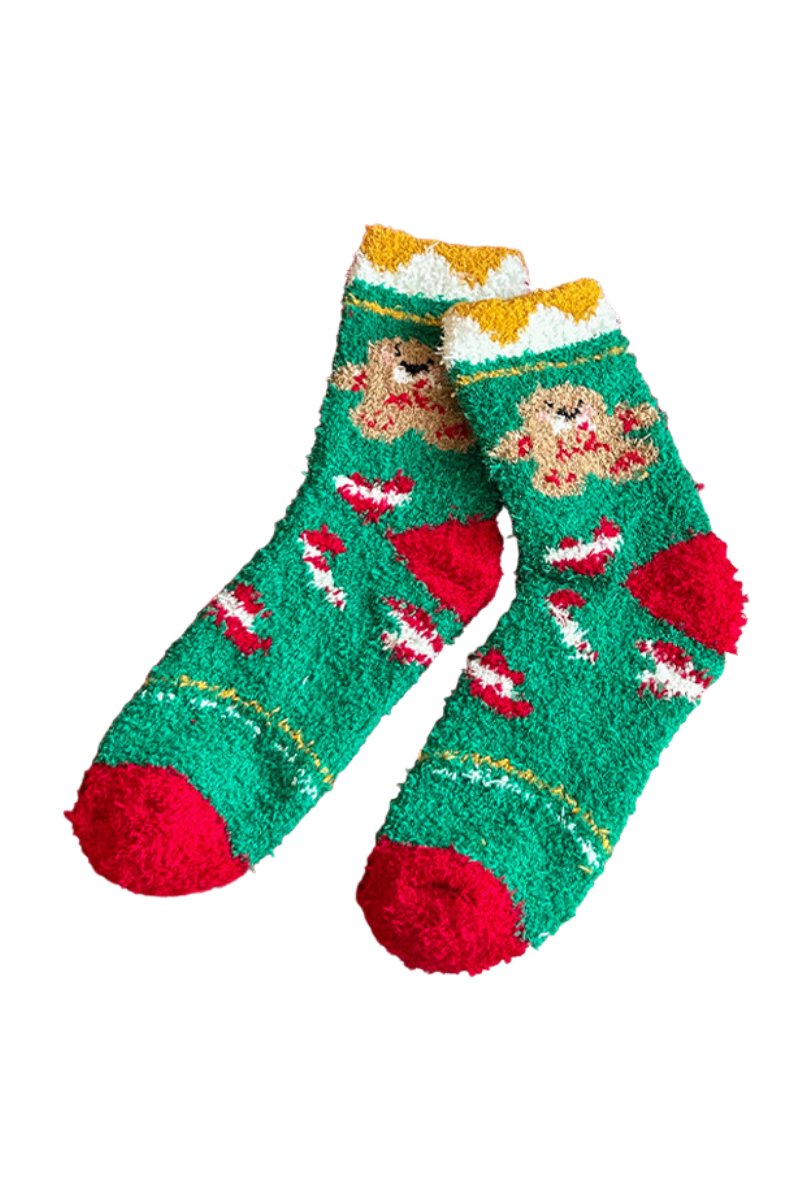 Women's Christmas Printed Fuzzy Plush Mid‑Calf Socks