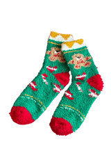 Women's Christmas Printed Fuzzy Plush Mid‑Calf Socks