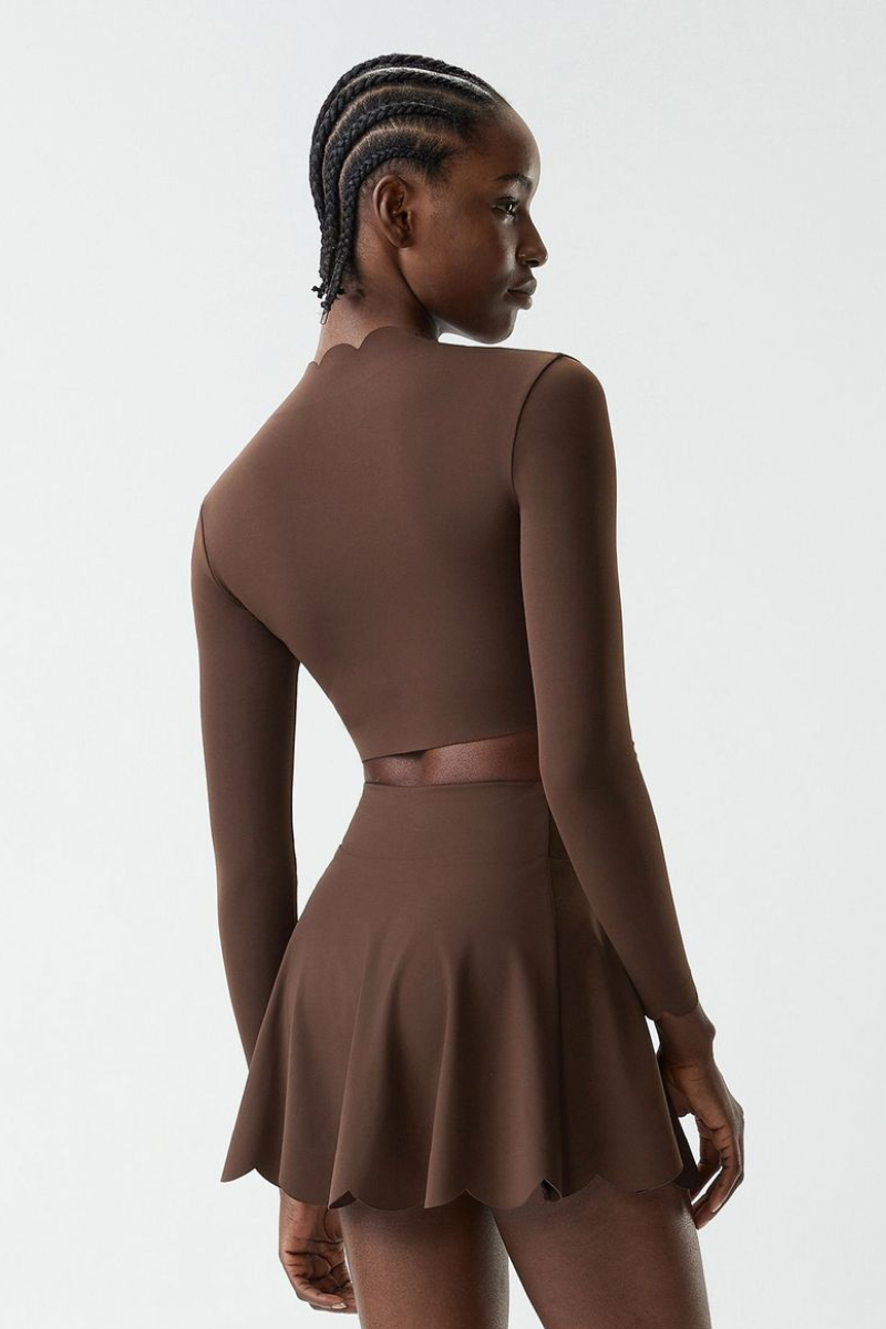 Women's Petal Long Sleeve Crop Top And Tennis Skirts Two-Piece Set