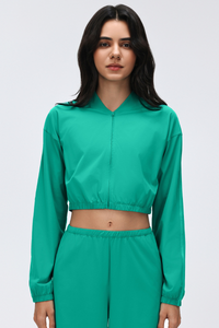 Women's Stand Collar Full Zip Long Sleeve Loose Fit Jacket