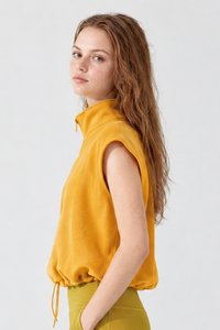 Women's Fall Cropped Drawstring Fleece Stand Collar Vest