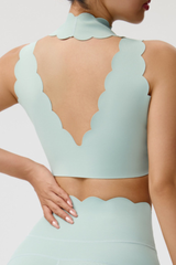 Women's Scalloped Mock Neck Padded Sports Cropped Tank Top