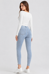 Women's High Waist Pearl Embellished Stretch Skinny Jeans