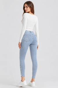 Women's High Waist Pearl Embellished Stretch Skinny Jeans