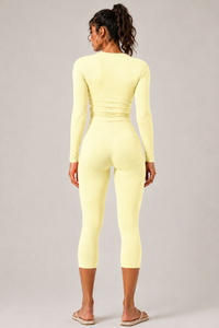 Women's Brushed Crew Neck Long Sleeve T-shirt And Capri Yoga Set