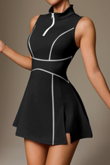 Women's Half Zip Stand Collar Sleeveless Split   Dress