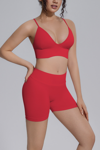 Women's Seamless Triangle Cup Bra And Yoga Shorts Set