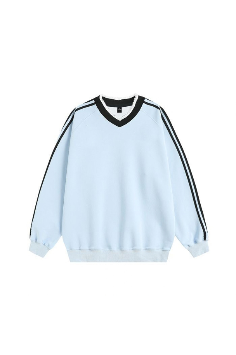 Women's Fall V Neck Lace Spliced Loose StripesThin Pullover