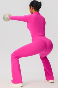 Women's Sports 3-Piece Set:Bra+Cropped Jacket+Flare Pants