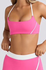 Contrast Halter T-Back Cutout Square Neck Sports Bra
