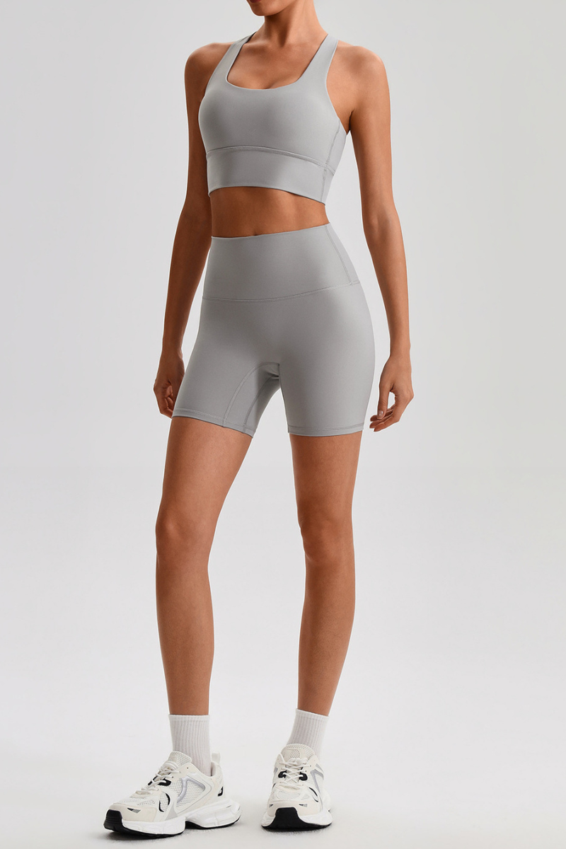 Women's Bare Feel Cross Back Bra &High Waist Shorts Yaga Set