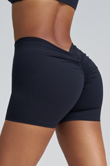 Women’s Rucched Back-V Waist Peach-Lift Sports Shorts